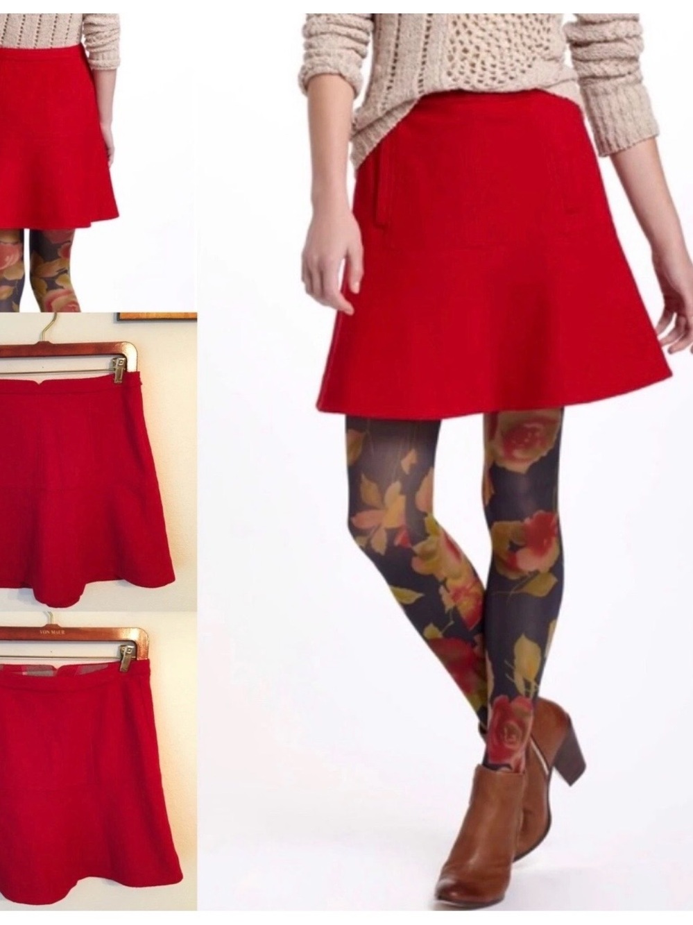 Meadow Rue red wool flared mini skirt